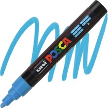 Uni-Ball Markör Boyama Kalemi Posca Su Bazlı Poster 1.8-2.5 Mm Açık Mavi Pc-5M (6 Lı Paket)