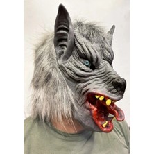 TKÇ Ieg™ Kafaya Tam Geçmeli Lateks Dil Çıkaran Mavi Gözlü Kurt Maskesi