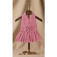 Patipin Kırmızı Pötikareli Kedi ve Küçük Irk Köpek Elbisesi - Şık Fiyonklu Halter Yaka Pet Kıyafeti