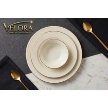 Velora Gold Serisi - 24 Parça Rölyef Işlemeli Krem Porselen Yemek Takımı