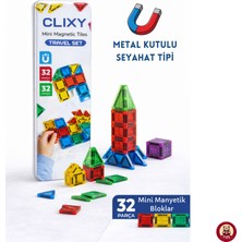 Giffy Manyetik Yapı Blokları - 32 Parça Seyahat Tipi Mini Bloklar Metal Saklama Kutulu Çanta Boy Renkli