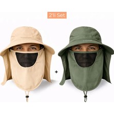 Mustran 2'li Set Uv Korumalı Sök Tak Maskeli Unisex Enseli Güneş Şapkası Outdoor Kamp Balıkçı Tarla
