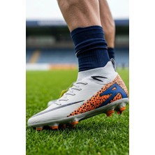 In Step La Liga Airboom Erkek Halı Saha Ayakkabısı - Çim Saha Ayakkabısı Beyaz - Turuncu Krampon - 610