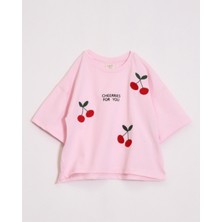 Ozzy Kids Kız Çocuk Kiraz Nakışlı Tişört