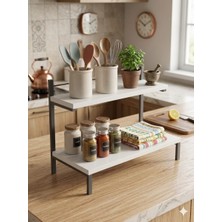 Steel Desing 2 Katlı Tezgah Üstü Mutfak Raf-Metal Ayaklı Ahşap Organizer -Baharatlık-Kaşıklık Standı-Çok Amaçlıdüzenleyici