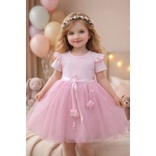 Lina Baby Bloomm Kısa Kollu Kız Bebek Elbise Tül Etekli Fiyonklu Şık Model