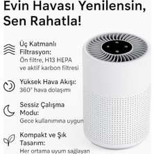 Nisar Store H13 Hepa Filtreli Sessiz Çalışan Üç Katmanlı Kompakt Hava Temizleyici – Aktif Karbon Filtreli, 360° Hava Dolaşımı, Gece Modu