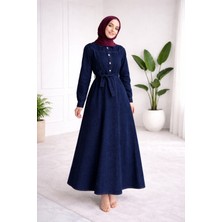 Kadın Kemer Detaylı Tesettür Kot Elbise SB004