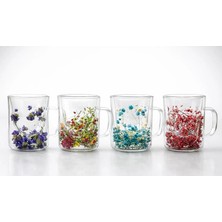 Zenvia Çift Camlı Çiçekli Kupa Bardak ALK4469