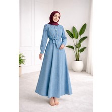 Kadın Kemer Detaylı Tesettür Kot Elbise SB004