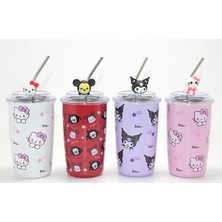 Cansa Sanrio Hello Kitty ve Kuromi Figürlü Isı Muhafazalı Metal Pipetli Çelik Kupa