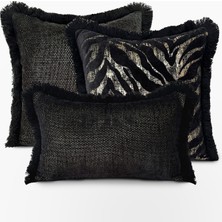 Lidoma Home "noir Zebra" Püsküllü Kırlent Kılıfı Seti - Gold
