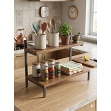 Steel Desing 2 Katlı Tezgah Üstü Mutfak Raf-Metal Ayaklı Ahşap Organizer -Baharatlık-Kaşıklık Standı-Çok Amaçlıdüzenleyici