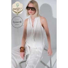 Maule Keten Lyocell Kolsuz Anvelop V Yaka Dokuma  Kadın Bluz @karen