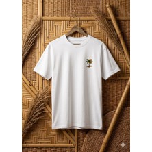 PHS Oversize Nakışlı Logo Bisiklet Yaka Tişört Beyaz