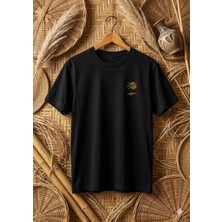 PHS Oversize Nakışlı Logo Bisiklet Yaka Tişört Siyah