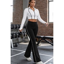 Sea Queen Kadın Siyah Ispanyol Paça Dalgıç Kumaş  Yüksek Bel Toparlayıcı Tayt Pantolon