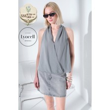 Maule Keten Lyocell Kolsuz Anvelop V Yaka Dokuma  Kadın Bluz @karen