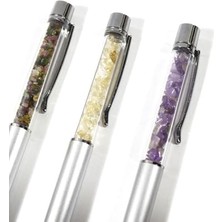 SÜS Turmalin, Ametist, Sitrin Doğal Taşlı Özel Tasarım Tükenmez Kalem Seti | 3’lü Nadir