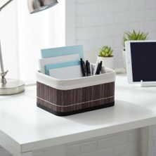 SÜS Mini Dikdörtgen Bambu Düzenleyici ve Saklama Sepeti – Gri Ahşap Banyo, Makyaj ve Ofis Organizeri, Kumaş Astarlı Dekoratif Kutu (20X15X10 Cm)