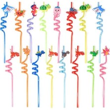 Nisar Store 4 Adet Kıvrımlı Plastik Pipet, Çocuklar Için Eğlenceli Figürlü Tasarım, Renkli ve Dayanıklı Içecek Aksesuarları (4)