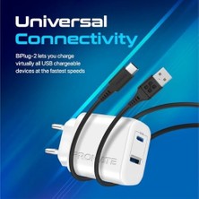 SÜS Biplug-2, Süper Hızlı Usb-C ve Usb-A Şarj Bağlantıları, 17W Seyahat Duvar Şarj Cihazı, Uyarlanabilir Şarj ve Otomatik Voltaj Ayarı (Beyaz)