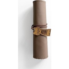 SÜS El Yapımı Hakiki Deri Rulo Kalemlik, Full-Grain Dana Derisi, El Dikişli, Kalem ve Şarj Cihazı Taşıma