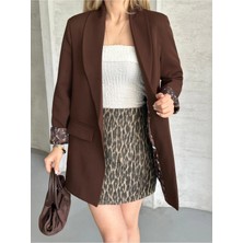 Vesantia Kadın Acı Kahve Leopar Astar Detaylı Blazer Ceket