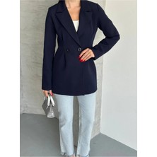 Vesantia Kadın Lacivert Pens Detaylı Blazer Ceket