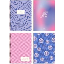 SÜS A4 Spiralli Karton Kapak 4'lü Set Kareli Okul Defteri 80 Yaprak - Ders Programlı Mavi Disko