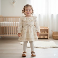 Wondress Baby Kız Bebek Fırfır Yakalı Dantel Detaylı Keten-Pamuk Elbise