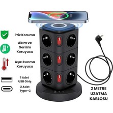 Nisar Store Tower Tipi Akım Korumalı Priz – 12 Prizli ve 4 USB Girişli, Bireysel Anahtarlı, Kısa Devre Koruma, Masa Üstü Dikey Tasarım – Ev ve Ofis Için Düzenli Çözüm