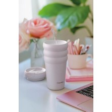 Nisar Store 3 Bubble Two-Cap Straw Tumbler Çelik Termos 600 ml Lilac Hint ST-245