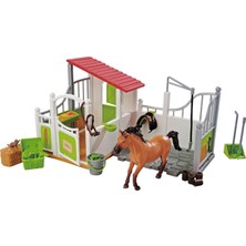 Nisar Store 104342646, At Ahırı Oyun Çiftliği, At ve Kedi Figürü, Açılabilir Parçalar, Aksesuarlı, Rol Yapma Oyun Seti