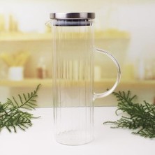 Nisar Store 1000ML Metal Kapaklı Borosilikat Cam Yağlık & Sürahi – Şık, Dayanıklı ve Sağlıklı Saklama Çözümü (8cm x 20CM)