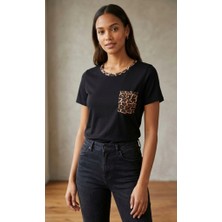 Hard Money Leopar Garnili Bisiklet Yaka İnce Süprem Tişört