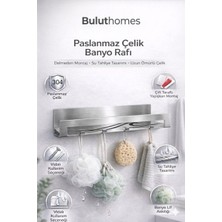 Buluthomes Paslanmaz Çelik Çok Amaçlı Banyo ve Mutfak Rafi - 4 Askılı, Yapışkanlı & Vidalı Kurulum
