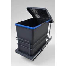 Nisar Store Cassone 24, Dolap Içi Teleskopik Raylı Antrasit Çöp Kovası 24 Litre, Minimum Kapak Genişliği 40 Cm.