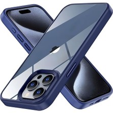 SÜS 15 Pro Için Hybrid Serisi Arkası Kristal Şeffaf Polikarbonat Kenarları Silikon Kamera Lens Çerçevesi ve Tuşları Metal Yüksek Kalite Şeffaf Silikon Kılıf (Mavi, Klasik)