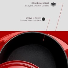 SÜS Metal Serisi - Döküm Tencere, Yuvarlak, 20 Cm, Kırmızı