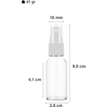 Nisar Store 20 ml Beyaz Spreyli Şeffaf Cam Şişe 20 cc Sızdırmaz Kapaklı Fısfıs Beyaz Cam Şişe 6 Adet