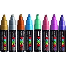Uni-Ball Posca Su Bazlı Boyama Kalemi 8.0 Poster Markörü 8.0 Mm Metalik Renk 7+1 Renk Set pc-8k/7+1p.03