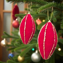 Yılbaşı Damla Süs 12CM Kadife Sim Şeritli 3lü AST7205