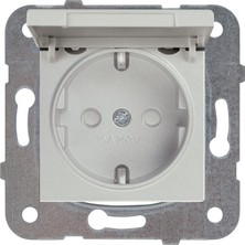 SÜS Met Beyaz Kapakli Toprakli Priz Mekanizma +Düğme Kapak Çabuk Bağlanti Çarpma Karşıtı Çocuk Korumalı