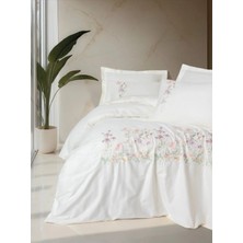 Xciks Collections 3D Nakışlı Çift Kişilik Saten Nev Takımı Zephy Ekru