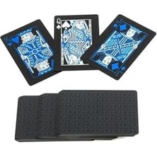 SÜS Spelt Iskambil Kağıdı Destesi Oyun Kartları Su Geçirmez Pvc Parlak Siyah Deste 8,7cm x 5,7cm 54'lü (Mavi)
