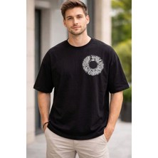 Zueofficial Siyah Oversize Erkek Tişört %100 Pamuk Arkası Baskılı Salaş T-Shirt