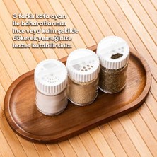 SÜS 1078 Etiketli Döner Kapaklı 12'li Cam Baharatlık-Düzenleyici Organizer-Cappuccino Beyaz