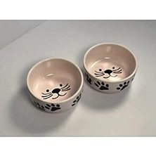 SÜS Seramik Kase Kedi Mama Su Kabı Pembe Renk 2'li