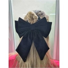 SÜS Kadife Siyah Büyük Boy Fiyonk Bağlama Toka, At Kuyruğu Tokası, Topuz Tokası